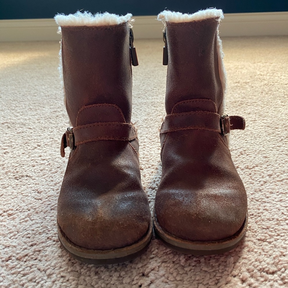 Brown leather kids UGG boots